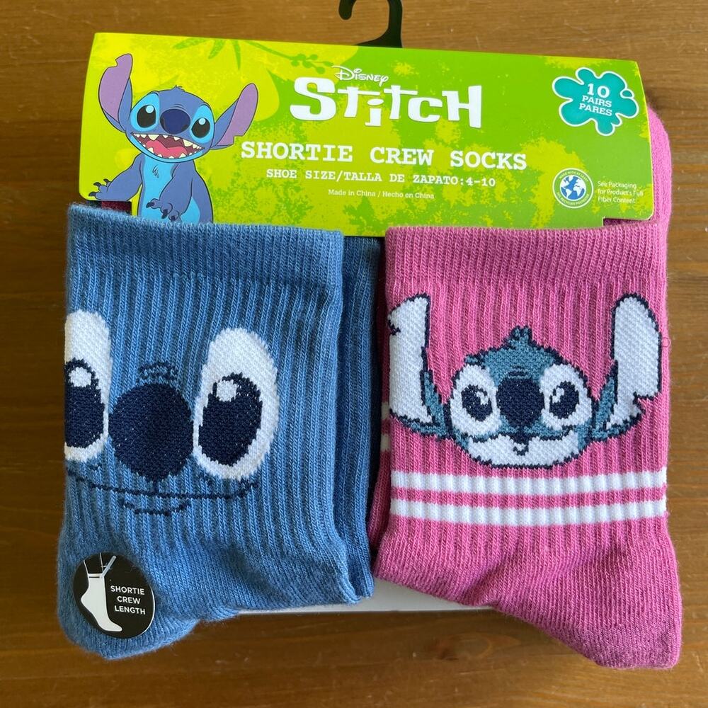 Disney Stitch Womens Graphic Shortie Crew Socks NEW 10-Pack